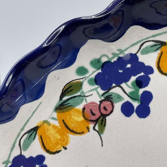 Santo Stefano di Camastra Sicily Round Serving Platter Fruit Motif Navy Signed - Picture 5 of 8